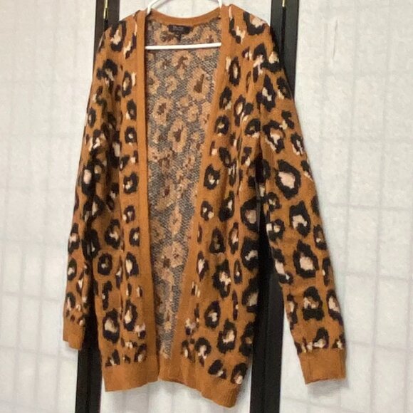 Long Sleeve Knit Open Cardigan Sweater Leopard Witty Fox Young Contemporary - Picture 4 of 12